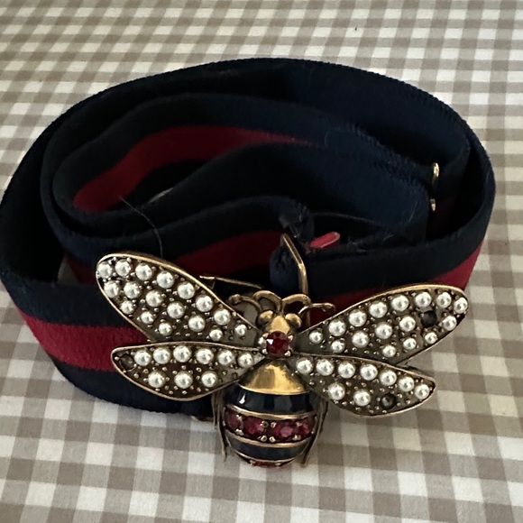 Gucci Queen Margaret belt with Navy and Red Stripe - Picture 1 of 4